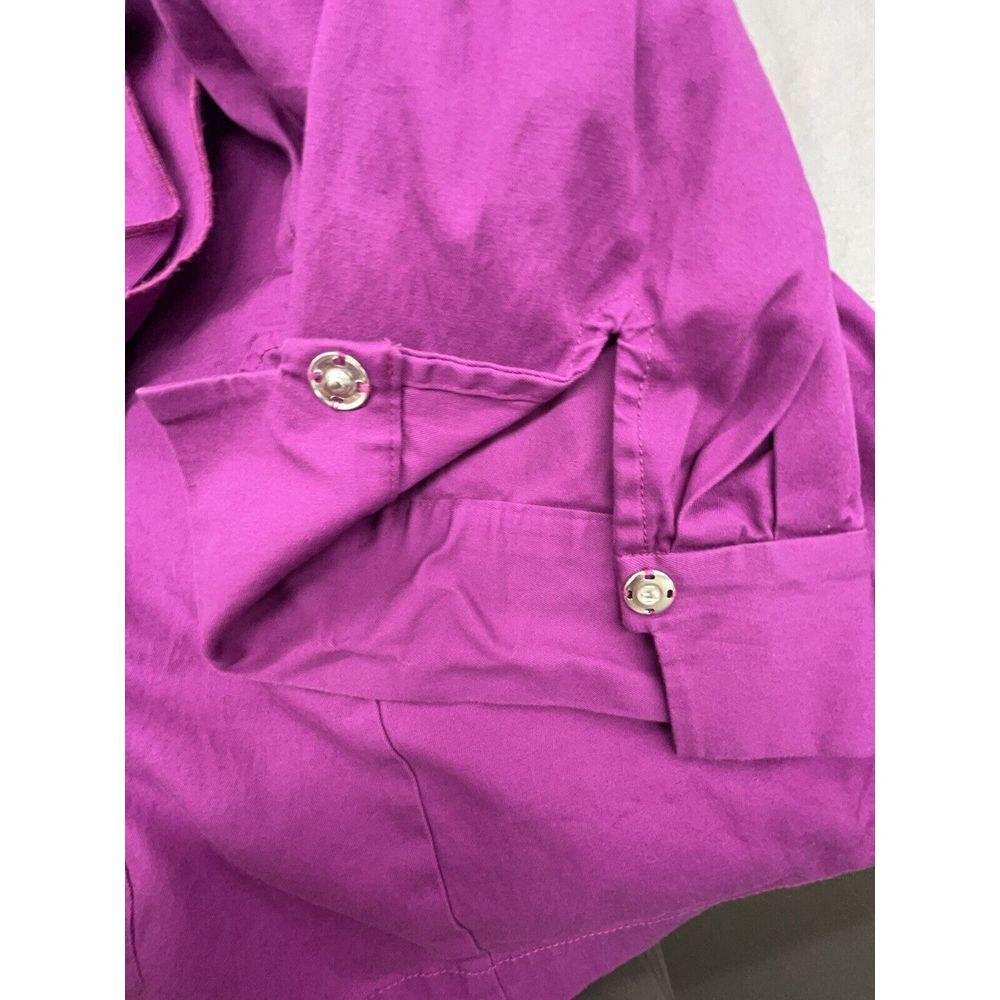 Lane Bryant Shacket 16 Purple Ruffle Button Cotton Stretch 3/4 Sleeve Top Blouse - Picture 8 of 13